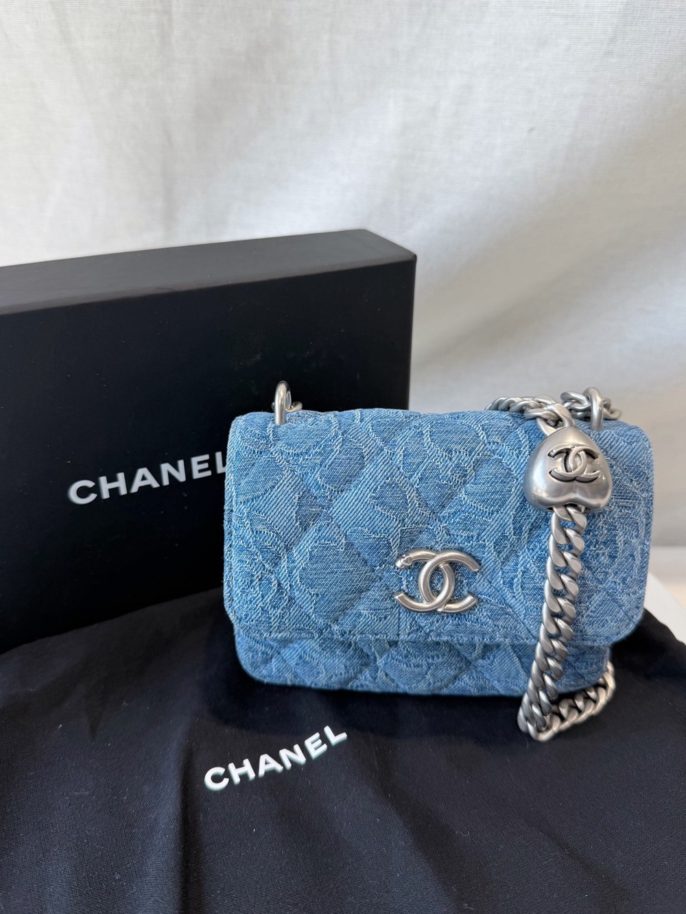Chanel Denim Mini Sweet Heart Clutch with Chain Flap Bag
